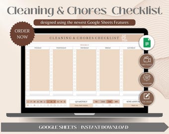 Cleaning Checklist Spreadsheet, Google Sheets Planner for Weekly Chores and House