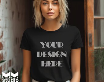 Black Bella Canvas Mockup Boho Bella Canvas Black Mockup Bella Canvas 3001 Trendy Mockup Black Shirt Mockup Model Mockup 3001 Black Mockup