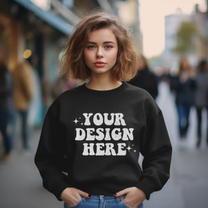 Gildan 18000 Black Mockup Black Gildan Mock Black Sweater Mock Crewneck Mockup Gildan Black Sweatshirt Mockup Boho Model Mockup Trendy Mock