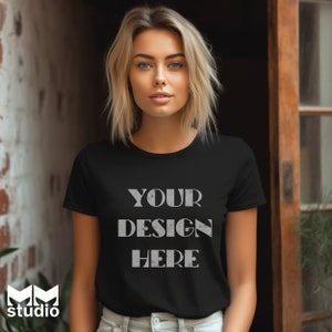 Black Bella Canvas Mockup Boho Bella Canvas Black Mockup Bella Canvas 3001 Trendy Mockup Black Shirt Mockup Model Mockup 3001 Black Mockup