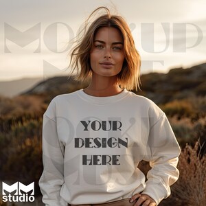 Gildan 18000 White Mockup Gildan 18000 Outdoor Mockup White Sweatshirt Mockup White Sweatshirt Crewneck Mockup Oversized Mockup Boho Mock