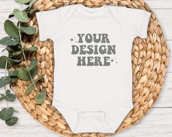 White Rabbit Skins 4424 Infant Fine Jersey Bodysuit Mockup, 4424 Mockup White, White Rabbit Skins Mock up Bundle, Baby Mockup White Bodysuit