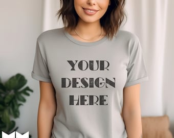 Silver Bella Canvas 3001 Mockup Silver TShirt Mockup 3001 Bella Canvas Mockup Silver Model Mockup Trendy Mockup, Simple Mockup Female Mock