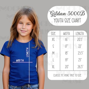 Gildan 5000B Size Chart Gildan 5000B Youth Size Chart Kids Size Chart 5000B Gildan TShirt Sizing Kids Gildan Kids Mockup TShirt Mockup Size