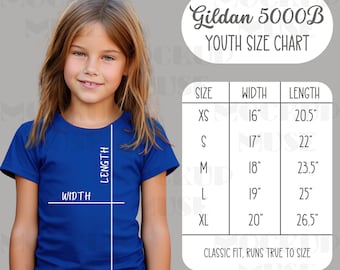 Gildan 5000B Größentabelle Gildan 5000B Jugend Größentabelle Kinder Größentabelle 5000B Gildan TShirt Sizing Kinder Gildan Kids Mockup TShirt Mockup Größe