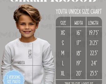 Gildan 18000B Size Chart, Youth Sweatshirt Size Chart, Gildan 18000B Mockup, Gildan Kids Size Chart, Gildan 18000B Youth Size Chart Mockup