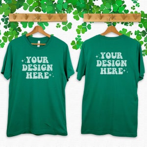 St Patricks Day Mockup Bella Canvas 3001 Kelly Green Front Back Mockup Kelly TShirt Mockup 3001 Bella Canvas Mockup Kelly Green Hanging Mock