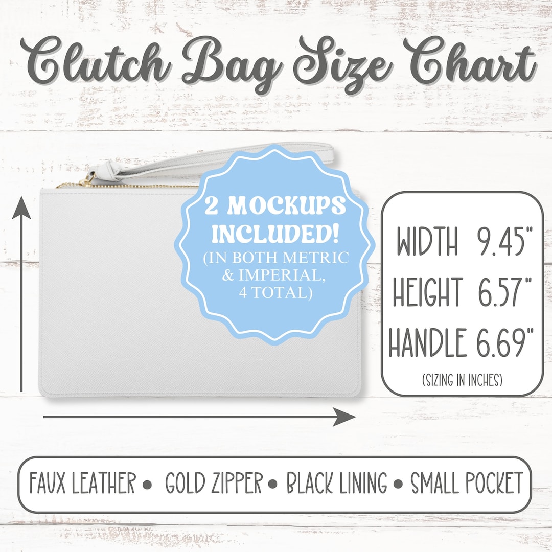 Clutch Bag Size Chart With Product Details, Printify Clutch Size Chart