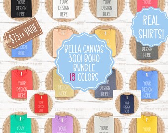 Bella Canvas Bundle Flatlay Mockup Bundle 3001 Bella Canvas Flat Lay Mockup Makieta koszuli składanej Makieta Boho Mockup Bundle Makieta koszulki