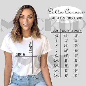 Bella Canvas 3001 Tabla de tallas BC 3001 Tabla de tallas Bella Tabla de tallas Mockup Bella Canvas Tabla de tallas Camiseta Tabla de tallas Bella Canvas Camiseta unisex