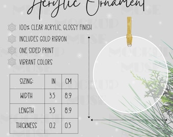 Acrylic Ornament Mockup Ornament Size Chart Mock up Product Details Printify Ornament Mockup Christmas Mockup Clear Ornament Mockup