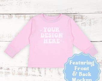 Pink Rabbit Skins 3302 Toddler Long Sleeve Tee Mockup 3302 Mockup Rabbit Skin Mock ups Boho Baby Mockups Toddler Shirt Bundle Front and Back