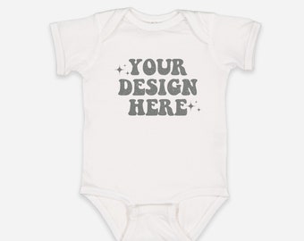 White Rabbit Skins 4424 Infant Fine Jersey Bodysuit Mockup, 4424 Mockup White, White Rabbit Skins Mock up Bundle, Simple Baby Mockup White