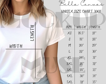 Bella Canvas 3001 Size Chart BC 3001 Size Chart Bella Size Chart Mockup Bella Canvas Size Chart T Shirt Sizing Chart Bella Canvas Unisex Tee