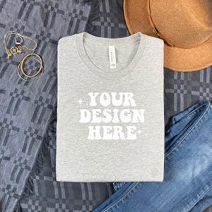 Athletic Heather Bella Canvas 3001 Flatlay Mockup Flat Grey TShirt Mockup 3001 Bella Canvas Mockup Boho Mockup Trendy Mockup Styled Mock Up