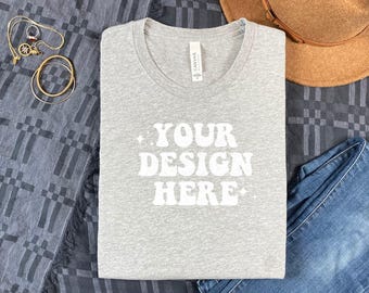 Athletic Heather Bella Canvas 3001 Flatlay Mockup Flat Grey TShirt Mockup 3001 Bella Canvas Mockup Boho Mockup Trendy Mockup Styled Mock Up