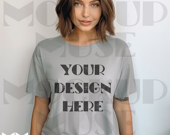 Silver Bella Canvas 3001 Mockup Silver TShirt Mockup 3001 Bella Canvas Mockup Silver Model Mockup Trendy Mockup, Silver Mockup Female Mock