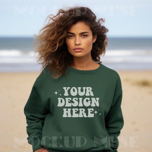Forest Green Gildan 18000 Mockup Beach Sweatshirt Mockup Forest Green Sweater Mockup Oversized Crewneck Mockup Forest Green Gildan Mock Ups