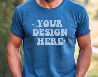 Columbia Blue Bella Canvas 3001 Male Mockup Man Mockup Male T-Shirt Mockup Man TShirt Mockup Male Model Mockup Mens 3001 Columbia Blue Mock