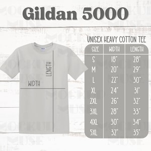 Tabla de tallas Gildan 5000 Maqueta de la tabla de tallas unisex Gildan 5000 Tallas de camisetas Gildan 5000 Maqueta de camiseta Guía de tallas G500 Maqueta de la tabla de tallas