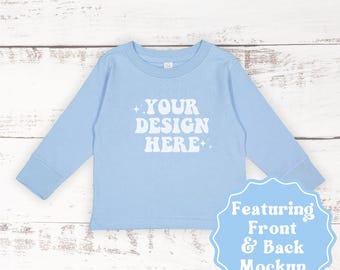 Light Blue Rabbit Skins 3302 Toddler Long Sleeve Tee Mockup 3302 Mockup Rabbit Skin Mock up Boho Baby Mockup Toddler Shirt Bundle Front Back