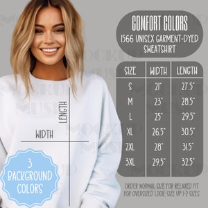 Comfort Colors 1566 Size Chart Comfort Colors Size Chart Crewneck Size Chart Comfort Color Size Chart Mockup CC1566 Chart Mockup Model