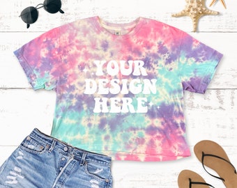 Maquete Colortone 1050, maquete de camisa de algodão doce, maquete de tie-dye, maquete de top crop, maquetes de camisa tie-dye, maquete plana, 1050 maquetes Boho