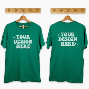 Bella Canvas 3001 Kelly Green Front Back Mockup, Kelly TShirt Mockup, 3001 Bella Canvas Mockup Kelly Green, Hanging Mockup, Trendy Mockup