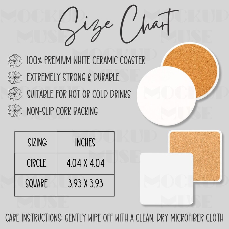 Ceramic Coaster Mockup Size Chart With Product Details Printify ...