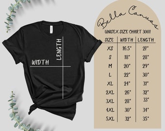 Bella Canvas 3001 Size Chart BC 3001 Size Chart Bella Size Chart Mockup Bella Canvas Size Chart T Shirt Sizing Chart Bella Canvas Unisex Tee