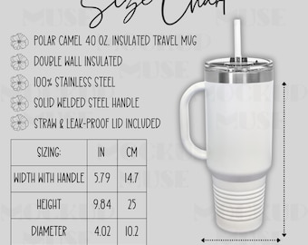 40 oz Travel Tumbler Size Chart Mockup Polar Camel Product Details Tumbler Mockup Insulated Travel Tumbler Mock up Printify Mug POD Mockup