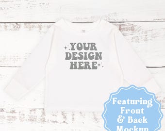 White Rabbit Skins 3302 Toddler Long Sleeve Tee Mockup 3302 Mockups Rabbit Skins Mock up Boho Baby Mockups Toddler Shirt Bundle Front Back