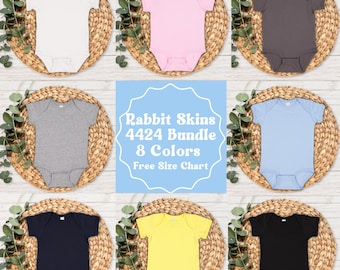 Rabbit Skins 4424 Infant Fine Jersey Bodysuit Mockup Bundle, 4424 Mockup Bundle, Rabbit Skins Mock up Bundle, Baby Mockup, Free Size Chart
