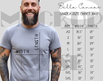 Bella Canvas 3001 Size Chart Mens BC 3001 Size Chart Bella Size Unisex Sizing Chart Mockup Bella Canvas Size Chart T Shirt Sizing Chart