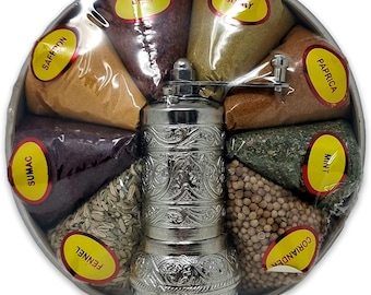 Coffret cadeau mélange d'épices orientales dans un panier avec broyeur ottoman turc assaisonnements herbes aromatiques arabe kit de démarrage pour cuisine asiatique