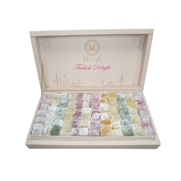 Turkish Delight Gift Box Lokum Cube Mix or Rose Cubes Handcrafted Authentic Vegan Halal Gluten Free Deluxe Box Luxury Box