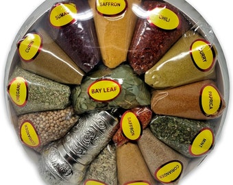 Oriental Spice Mix Gift Set in Basket with Grinder Ottoman Turkish Seasoning Herbs Flavours Arabian Asian Kitchen Starter Kit