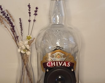 Portable Wireless Bluetooth Speaker; Handcrafted from an empty recycled whiskey bottle, the “Chivas Regal Boombox”