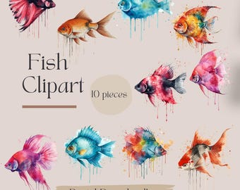 Watercolour Fish Clipart | 10 Tropical Fish PNG Stickers | Aquarium, Ocean, Sea Life Digital Download