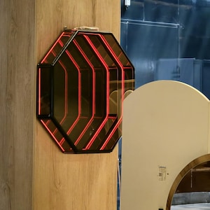 LED Infinity Mirror Wall Art – Geometric Octagon Lighted Wall Decor – Modern LED Wall Light for Home, Office or Gaming Room