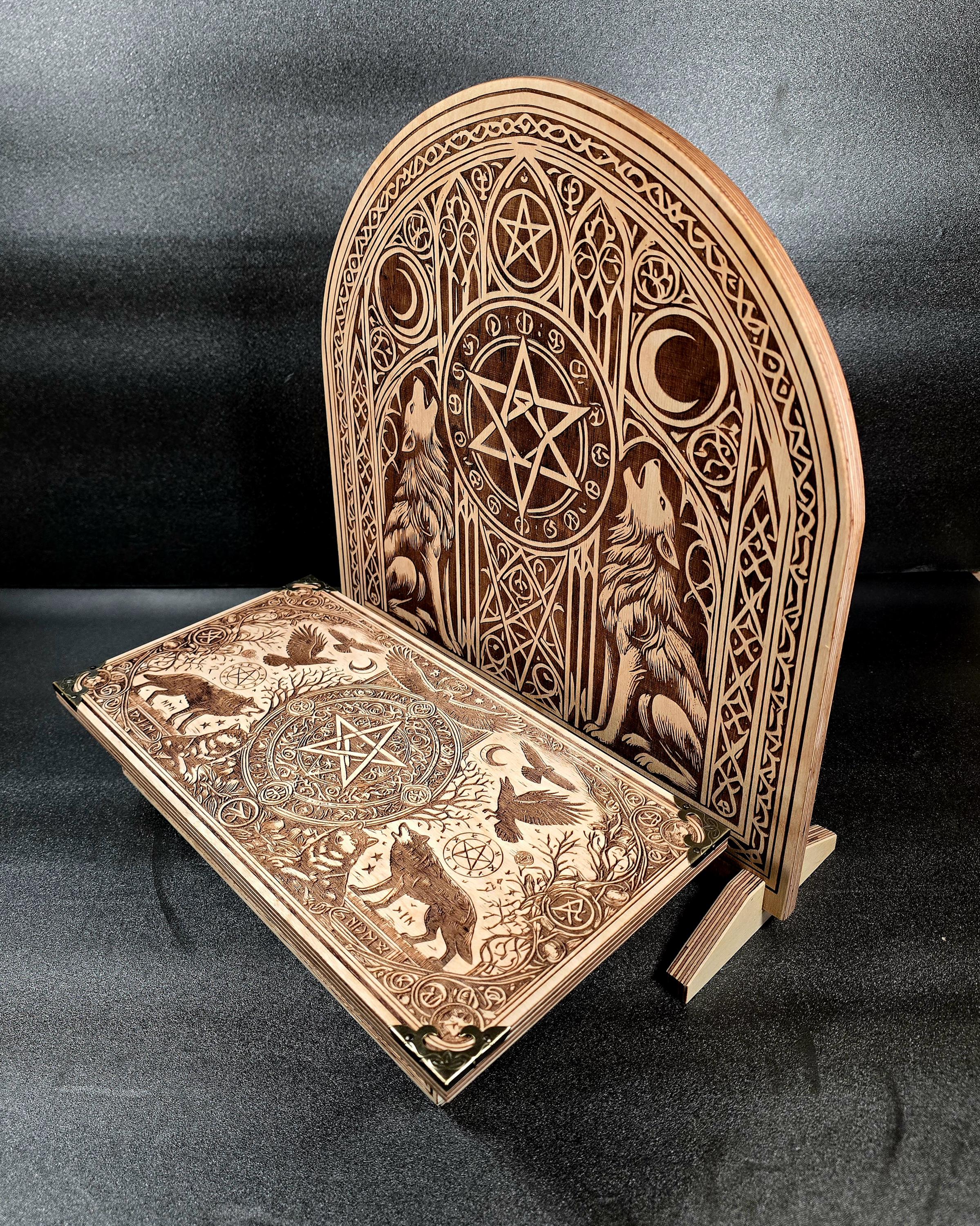 Engraved Wooden Altar: Sacred Geometry, Wolf & Raven Design - Etsy