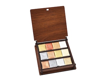 Handmade Metallic Watercolor Set: 12 Classic Colors in Wooden Box