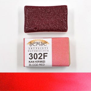 Semse Handmade 302F Blood Red Handmade Watercolor Paint Full Pan 4ml | For Professional, Academic and Amateur Use | A Perfect Artist Gift