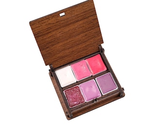 Handmade Pink Watercolor Paint Set: 6 Colors in Wooden Box
