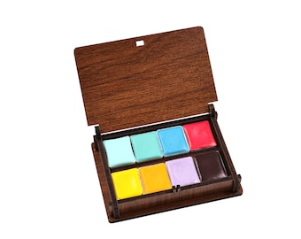 Conjunto de aquarela artesanal de primavera: 8 cores vibrantes em caixa de madeira