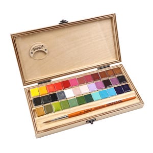 Semse Handmade 36 Rainbow Colors Watercolor Set in Wooden Box