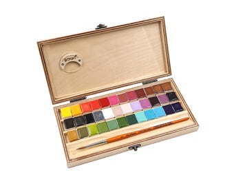 Set di acquerelli Semse fatti a mano con 36 colori arcobaleno in scatola di legno