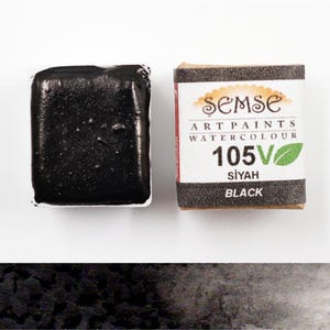 VEGAN - Semse Handmade 105V Black Handmade Vegan Watercolor Paint 1/2 Pan 2ml | For Professional, Academic and Amateur Use