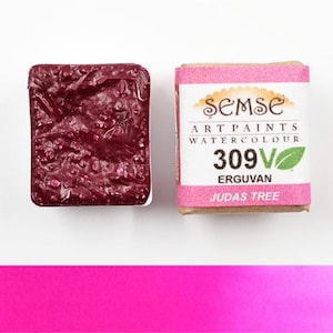 VEGAN - Semse Handmade 309V Judas Tree Handmade Vegan Watercolor Paint 1/2 Pan 2ml | For Professional, Academic and Amateur Use