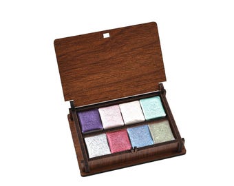 Set de acuarelas metálicas hechas a mano: 8 colores brillantes en caja de madera